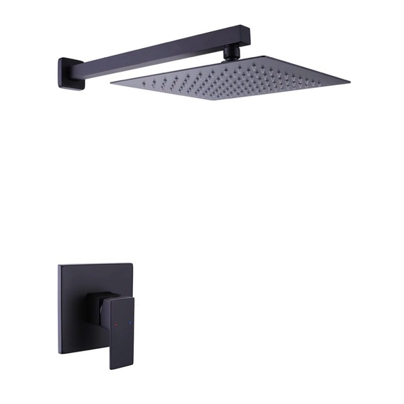 Sleek Black Square Shower Head and Handle Set 075